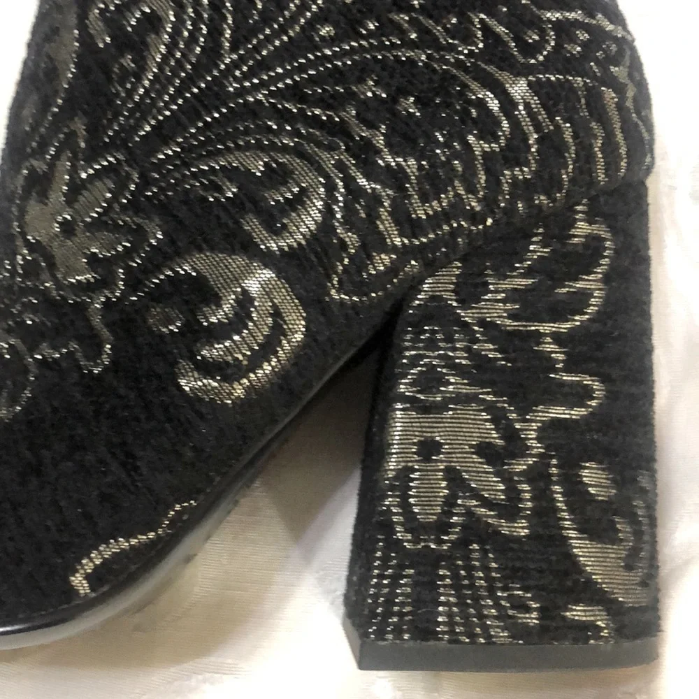 Ash Fedora Black Gold Embroidered Leather Sole High Ankle Boots 38 EU 7-7.5 US